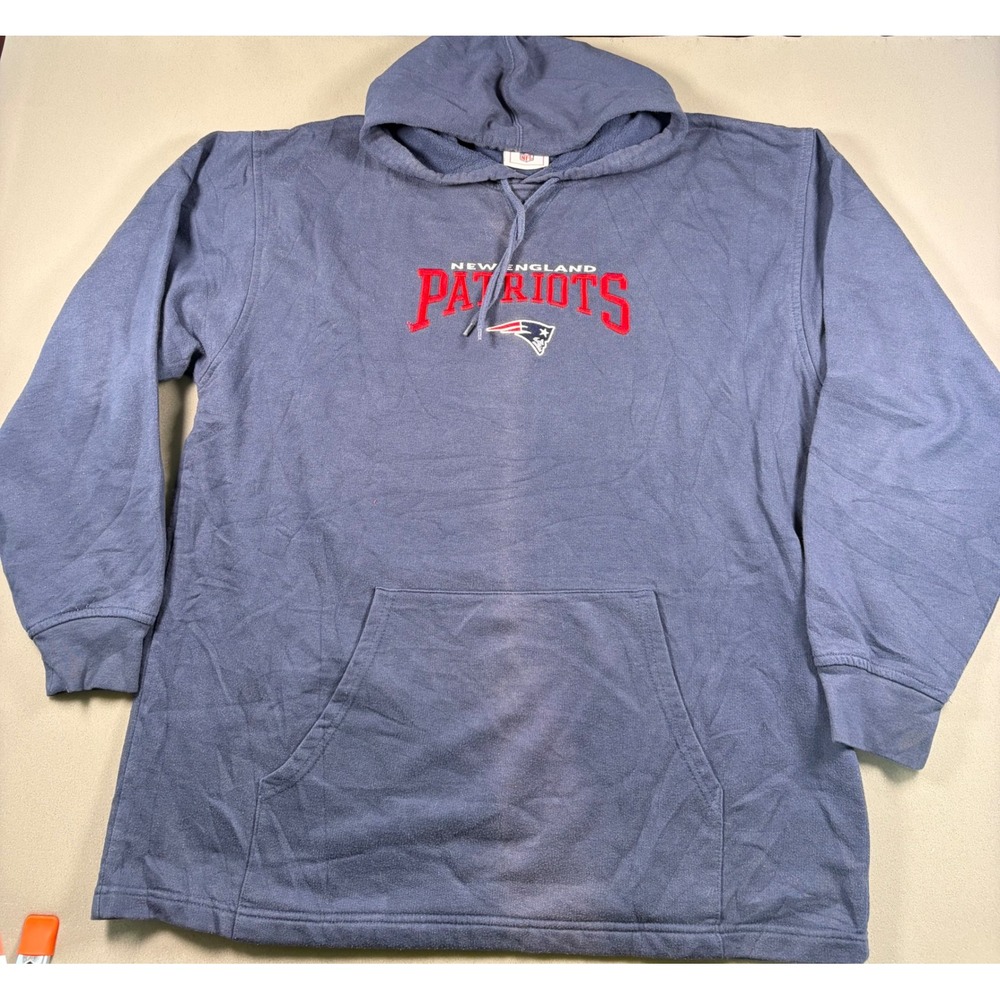 New England Patriots NFL Hoodie Navy Blue Embroidered Fleece Sweatshirt Large